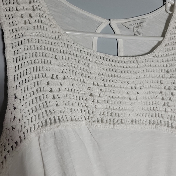 Lucky Brand Women's Size Large White Crochet Double Elastic Waist Crop Top - Picture 6 of 7